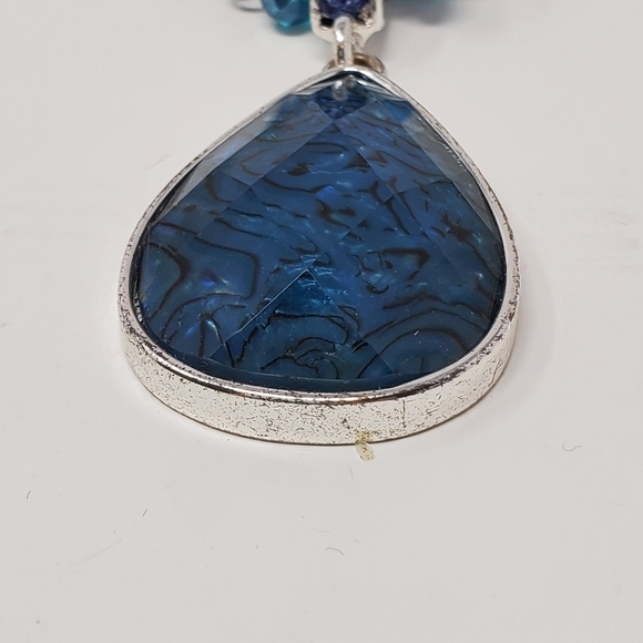 NAPIER DEMI PARURE NECKLACE CLIP ON EARRINGS SILVER BLUE GREEN FAUX STONE BEADS - Picture 16 of 16